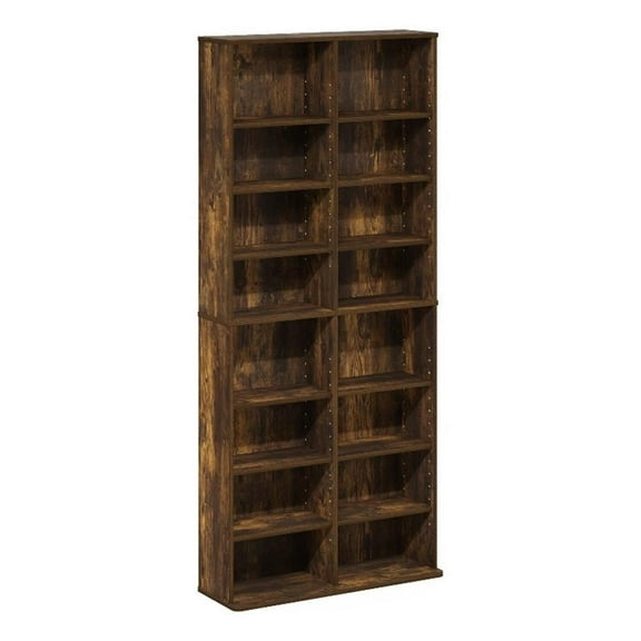 Pemberly Row 16-Shelf Multimedia Media Storage Tower Rack with Amber Pine