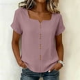 thumbnail image 6 of Craaazy Summer Short Sleeve Shirts for Women Plus Size Solid Color Cotton Casual Summer Tops for Outings, 6 of 10