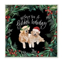 Stupell Industries Wishing You a Golden Holiday Phrase Pet Dogs Animals & Insects Painting Unframed Art Print Wall Art, 12 x 12
