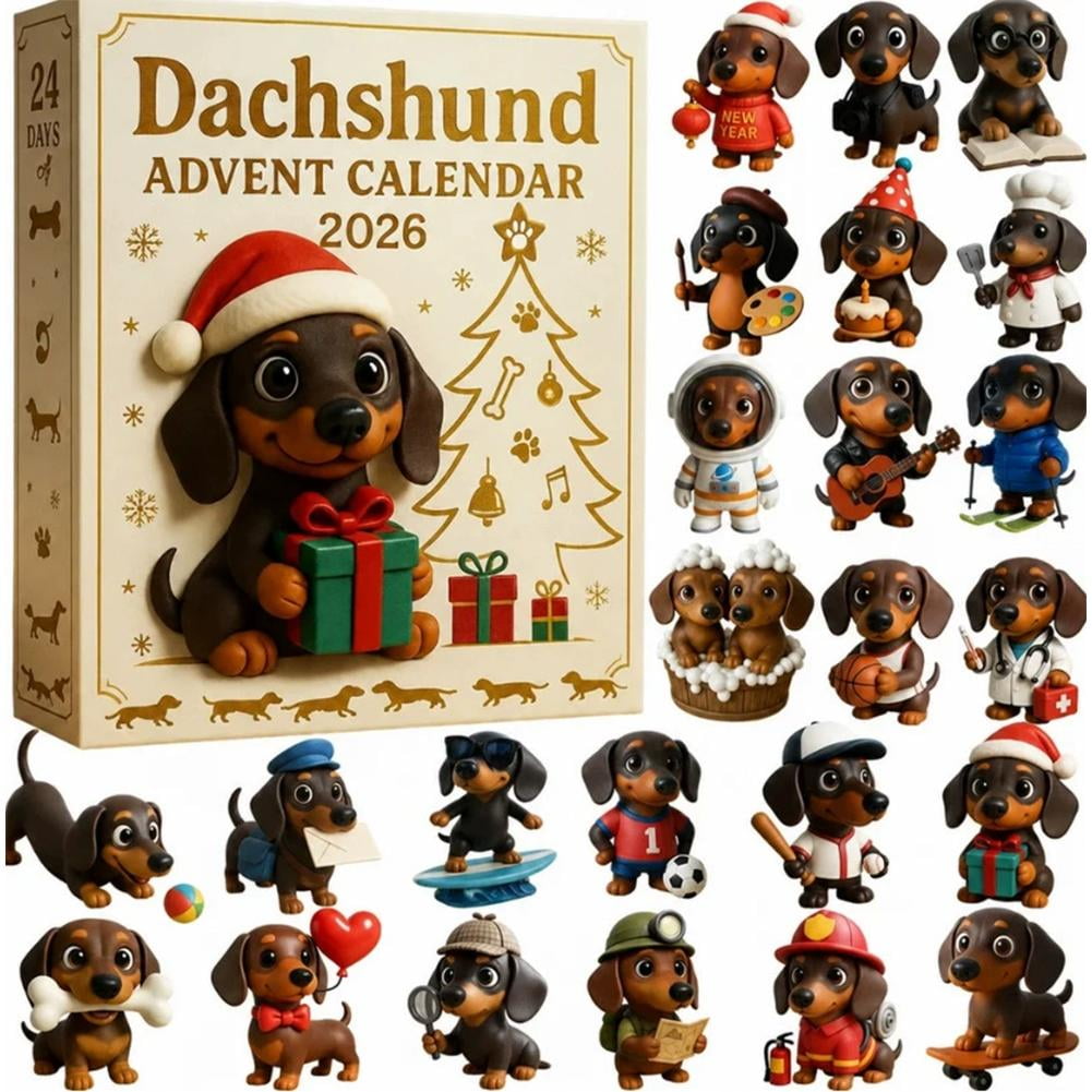 2026 Dachshund Advent Calendar 24 Days 3D Dog Figures