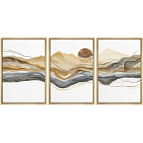 wall26 Framed Canvas Print Wall Art Set Gold Black Pastel Paint Stroke Mountain Range Nature Abstract Illustrations Modern Art Rustic Landscape for Living Room, Bedroom, Office - 24"x36"x3