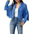 thumbnail image 2 of TrendOFT Women's Fringe Suede Leather Jackets Fall Fashion 2025 Tassel Motorcycle Cropped Coats Blue L, 2 of 8