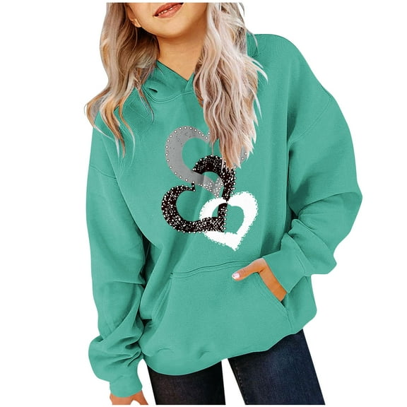 HOMADLES Oversize Teen Girls Hoodies Graphic Cute Printing Casual Long Sleeve Pullover for Girls with Pocket Hooded Sweatshirt Mint Green 7-8T