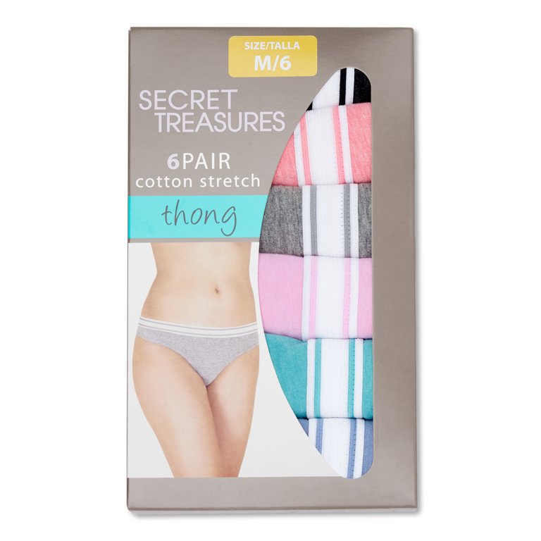 Secret Treasures Women's cotton stretch thong panties, 6 pack 