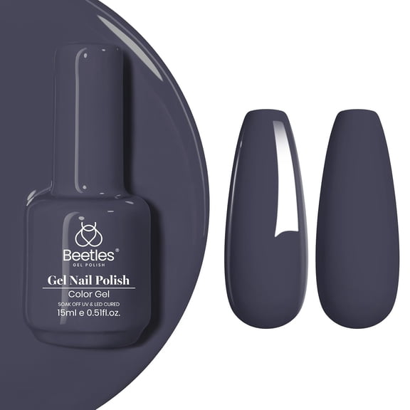 Beetles Dark Grey Gel Polish, 15ML Navy Crown Blue Gel Nail Polish | Soak-Off UV LED, Long-Lasting Nails Art for Salon & Home DIY Manicures