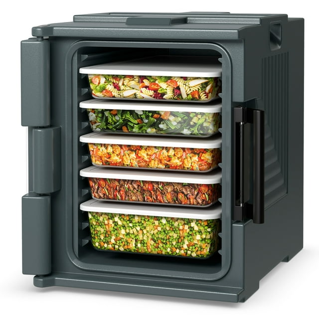 Gymax End Loading Insulated Food Pan Carrier Hot and Cold 6 Pan Capacity w/ Handles