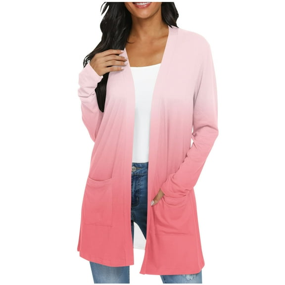 Kaemgyyd Gradient Cardigan for Women Trendy Lightweight Soft Fall Coat Long Sleeve Open Front Cute Cardigans with Pockets