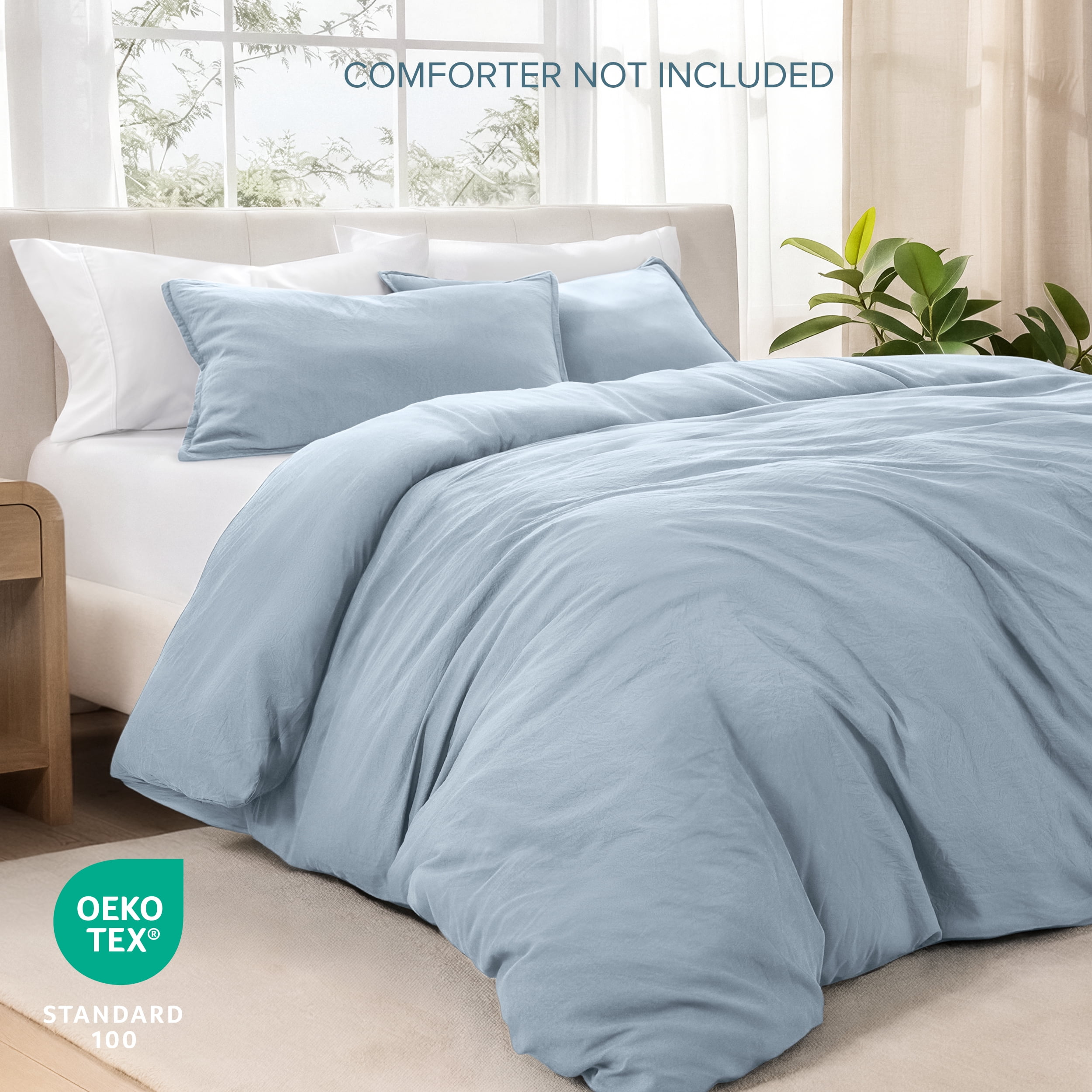 Bare Home Washed Duvet Cover Set - Ultra-Soft - Premium 1800 Collection - 3 Piece - Oversized King, Dusty Blue