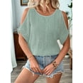 thumbnail image 5 of Women'S Cold Shoulder Eyelet Tops Crew Neck Batwing Sleeve T-Shirts Textured Knit Green S, 5 of 9