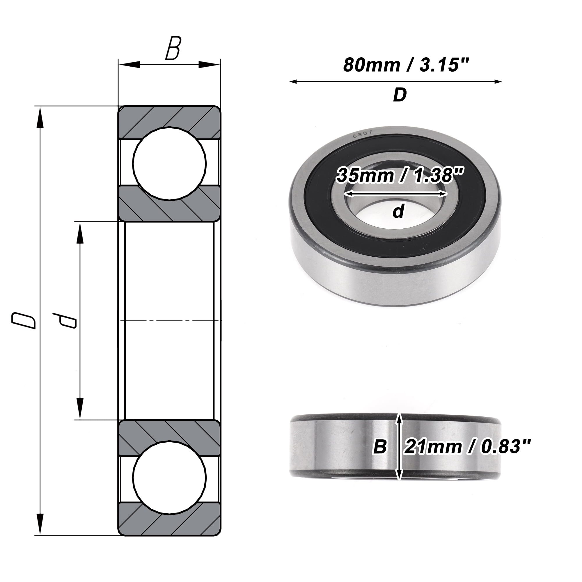 Unique Bargains 6307DDU Deep Groove Ball Bearings 35x80x21mm 1 Pc Lubricated Bearings Scooter Skateboard Wheel