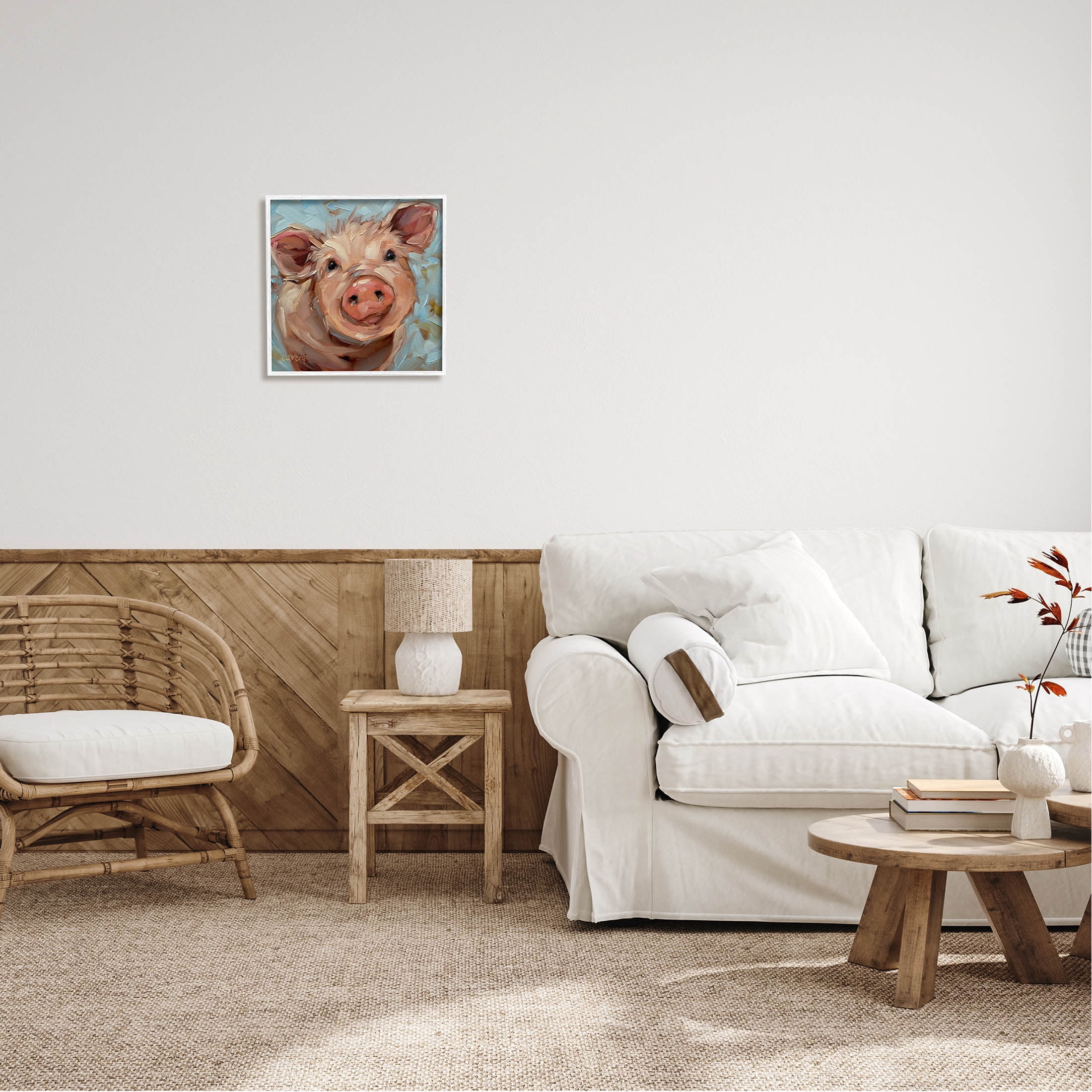 Modern Pig Portrait Farm Animal Animals & Insects Painting White Framed Art Print Wall Art