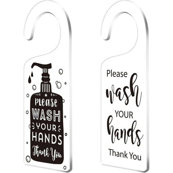 2Pack Please Wash Your Hands Door Hanger Sign Acrylic Notice Door Hanger Sign Acrylic Door Handle Hangings Sign Door Handle Decorations Sign