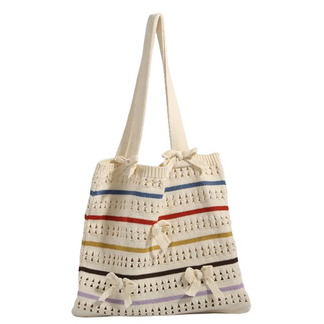 Bolso de hombro de punto para mujer bolso de mano lindo con rayas coloridas bolso de playa bolso Hobo