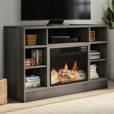 For Electric Fireplace Tv Stand, Black Fireplace Tv Stand With Led Lights
