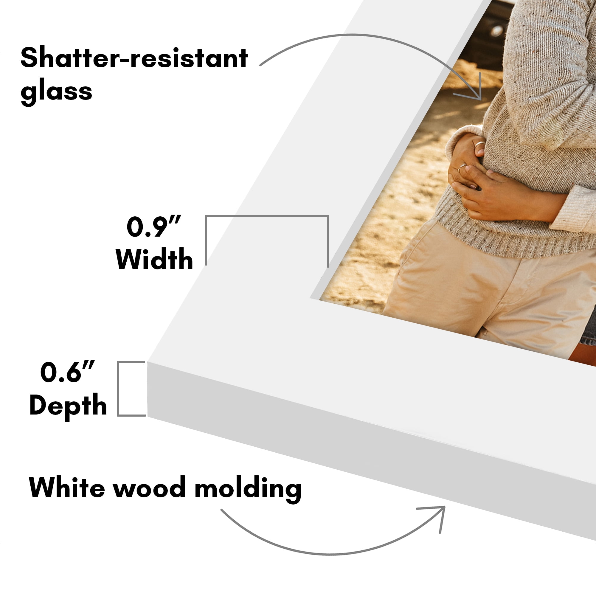 Americanflat 4x6 Hinge Frame with Shatter-Resistant Glass Hinged Double Frames Signature Collection - White