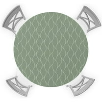 Round Fitted Tablecloth, Farmhouse Decoration Sage Green Geometric Pattern Table Cloth Table Cover with Elastic Edged for Outdoor Picnic Parties, Fits Tables up to 36'''' - 44''''