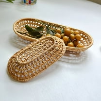 ACDANC Oval Rattan Bread Basket,Handmade Wicker Woven Baskets,Decorative Narrow Serving Storage Basket Bowl for Fruit,Food,Snack