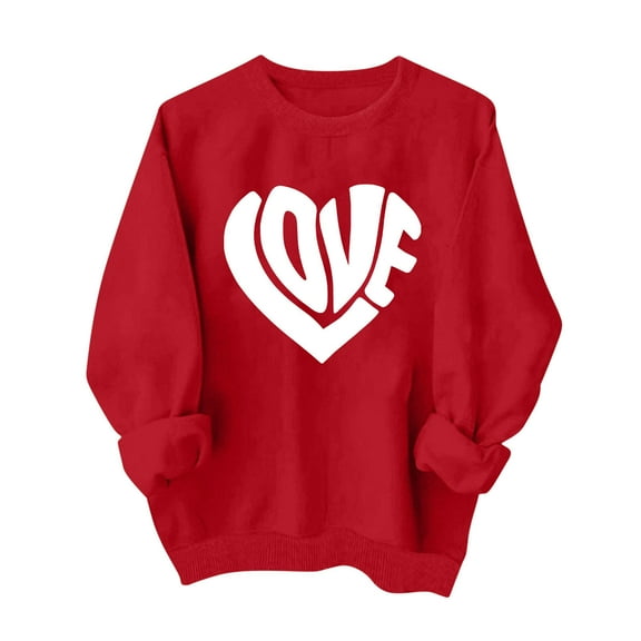 Women Sweatshirts Sweet Happy Valentine's Day Print Loose Sweat Shirt Long Sleeve Crew Neck Pullover Shirt Top Women's Blouse for Valentine's Day and Daily