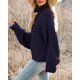 thumbnail image 2 of Jersey Saodimallsu de cuello alto de punto extragrande azul marino para mujer, 2 of 7