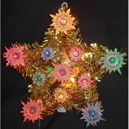 5.5" Lighted Everglow Gold Tinsel Star Christmas Tree Topper - Multi-Color Lights