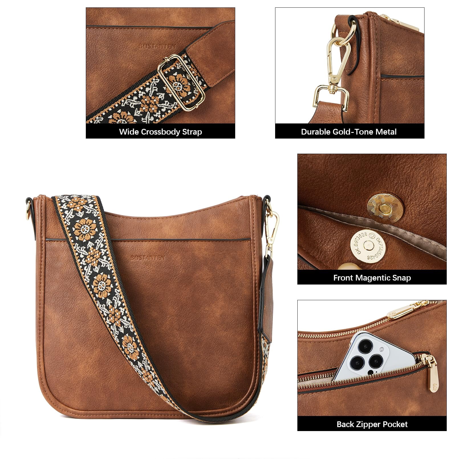 Crossbody Bags for Women Trendy Vegan Leather Hobo Purses Shoulder Handbags Wide Shoulder Strap