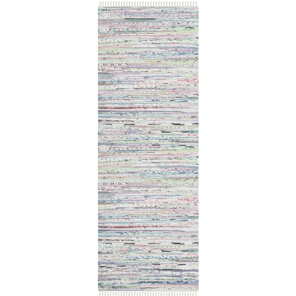 SAFAVIEH Rag Skylar Striped Cotton Runner Rug, Light Green/Multi, 2'3" x 7'