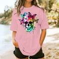 thumbnail image 2 of Sexlip Womens Swimsuit Set Vibrant Butterfly Skull Print Cover Up Design Crew Neck Short Sleeve Loose Silhouette Sun Protection Fabric for Beach Wear Pink M, 2 of 4