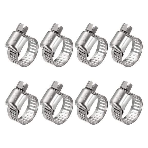 Uxcell 8Pcs Stainless Steel Hose Clamps, Adjustable 2/5" to 5/8" (10-16mm) Heavy Duty Worm Gear Hose Clamp Assortment Kit, Metal Fuel Line Clamping for Radiator, Dryer Vent