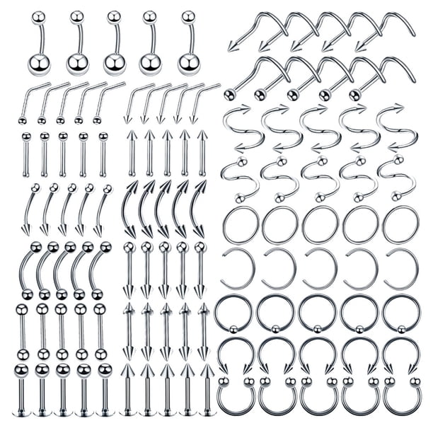 110x Joyas Para El Cuerpo Piercing Oreja Nariz Ombligo Ombligo Anillo Aros 1.2x8mm Sunnimix Piercings de joyería corporal