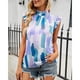 thumbnail image 4 of Ruffle Trim Sleeveless Blouse, Back Button Closure Printed Tank Tops Ink Painting Style Crewneck Elegant for Beach Party ANGGREK CC1711, 4 of 6