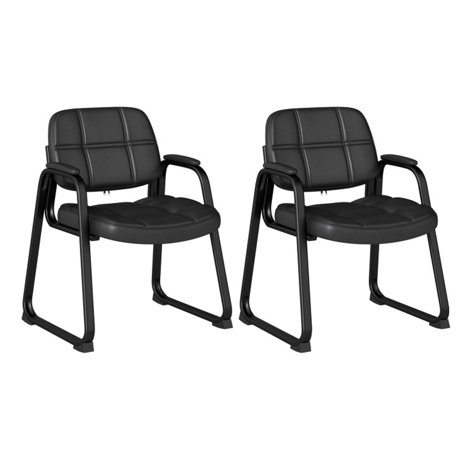 Furnibear Set of 2 Waiting Room Guest Chairs with PU Leather Upholstery and Lattice Back for Home Office and Reception, Black