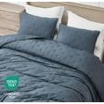 thumbnail image 3 of Chezmoi Collection Glen 3-Piece Crescent Stitched Quilt Set, King Size, Steel Blue, Rayon Derived from Bamboo & Polyester Blended, Soft Breathable Cooling Bedspread for Hot Sleepers, 3 of 9