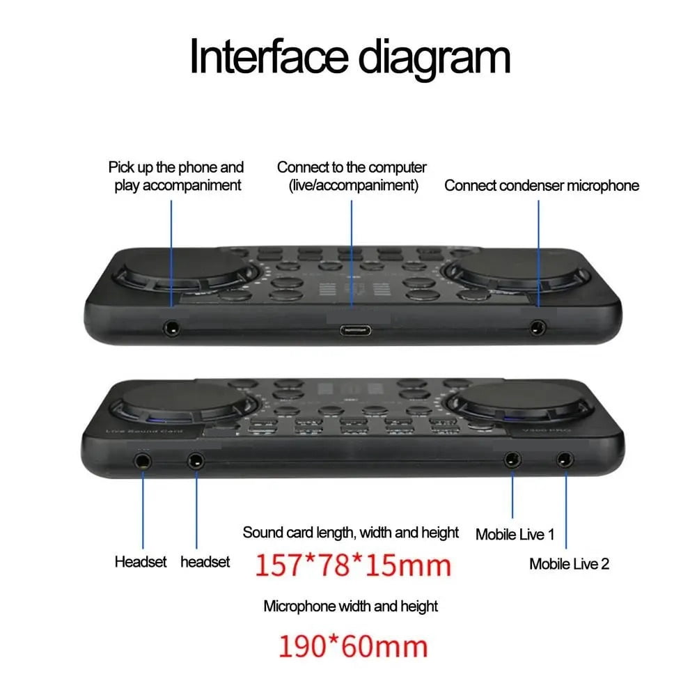 V300 Live Streaming Sound Card 10 Sound Effects 4.0 Interface Mixer for DJ Music