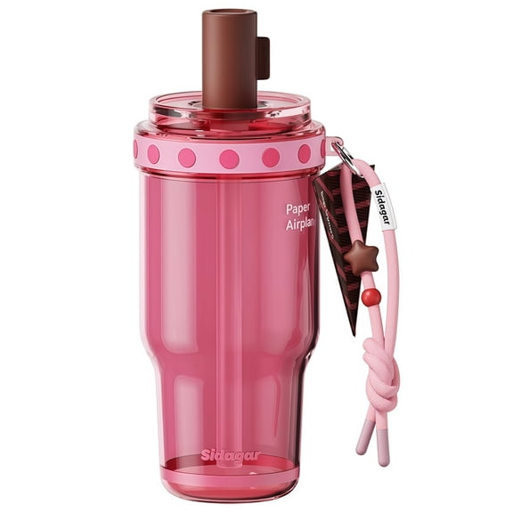 Sidagar 22oz Tritan Sports Water Bottle with Straw & Strap, Leak-Resistant Travel Cup, Soft Petal Pink