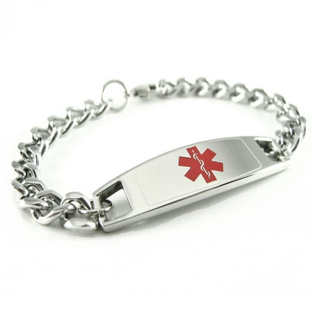 MyIDDr - Pre-Engraved Bee Sting Allergy Medical Bracelet, Stainless Steel, Free Wallet Card Included - USA
