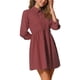 thumbnail image 4 of Vestido de camisa para mujer Inspire Chic con mangas 3/4, botones, mini vestido en burdeos, talla L, 4 of 5