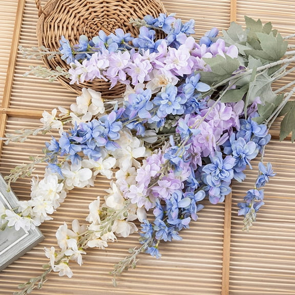 Sunjoy Tech Fake Delphinium Flower No-fading Not Wither Realistic Decorate Plastic Artificial Flowers Branch Wedding Decor for Living Room