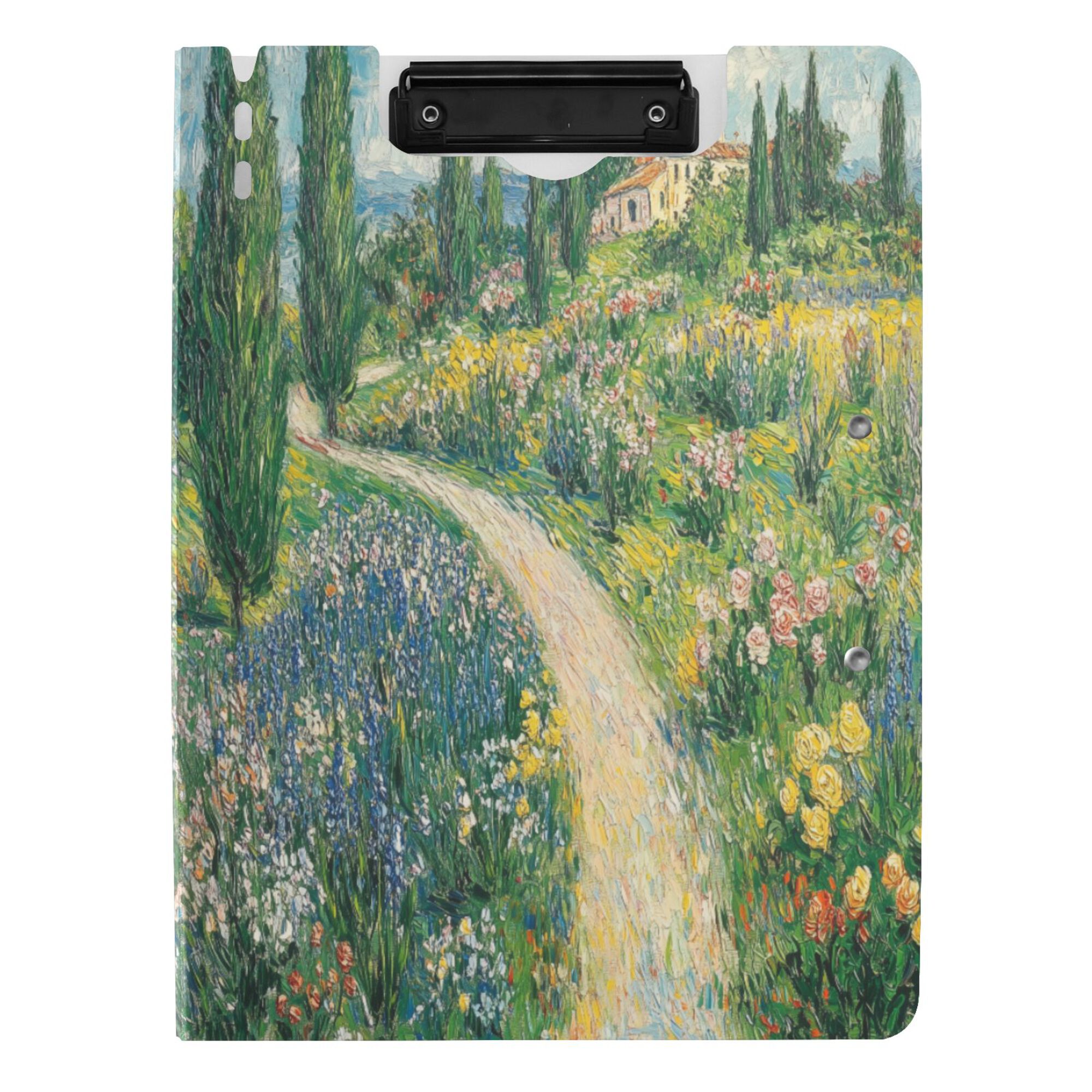 FORMRS A4 Clipboard Folder with Pen Holder Horizontal Foldable School Office Binder, Art Garden Scene