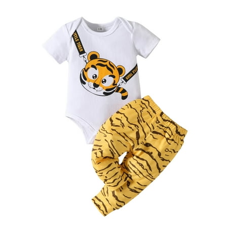 

Baby Girl Outfit Sets Short Sleeve Cartoon Animal Prints Romper Bodysuit Pants Skin Friendly Sports Toddler Girl Clothes
