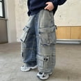 thumbnail image 5 of CUZIBR Boys Baggy Pants Boys Thick Lined Warm Denim Cargo Pants Straight Wide Leg Trousers Youth Loose Fit Comfortable Fashion Classic Jeans Casual Soft Dailywear,Blue,6-7 Years, 5 of 6