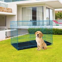 30 Inch Dog Crate for Small Dogs, Folding Metal Wire Crates Dog Kennels Outdoor and Indoor Pet Crate with Double-Door, Blue