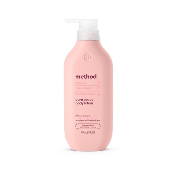 method Body Lotion, Pure Peace - 24hr Moisture, with Hyaluronic Acid, Made without Parabens, Notes of Peonies, Rose Water & Pink Sea Salt, 14 fl oz