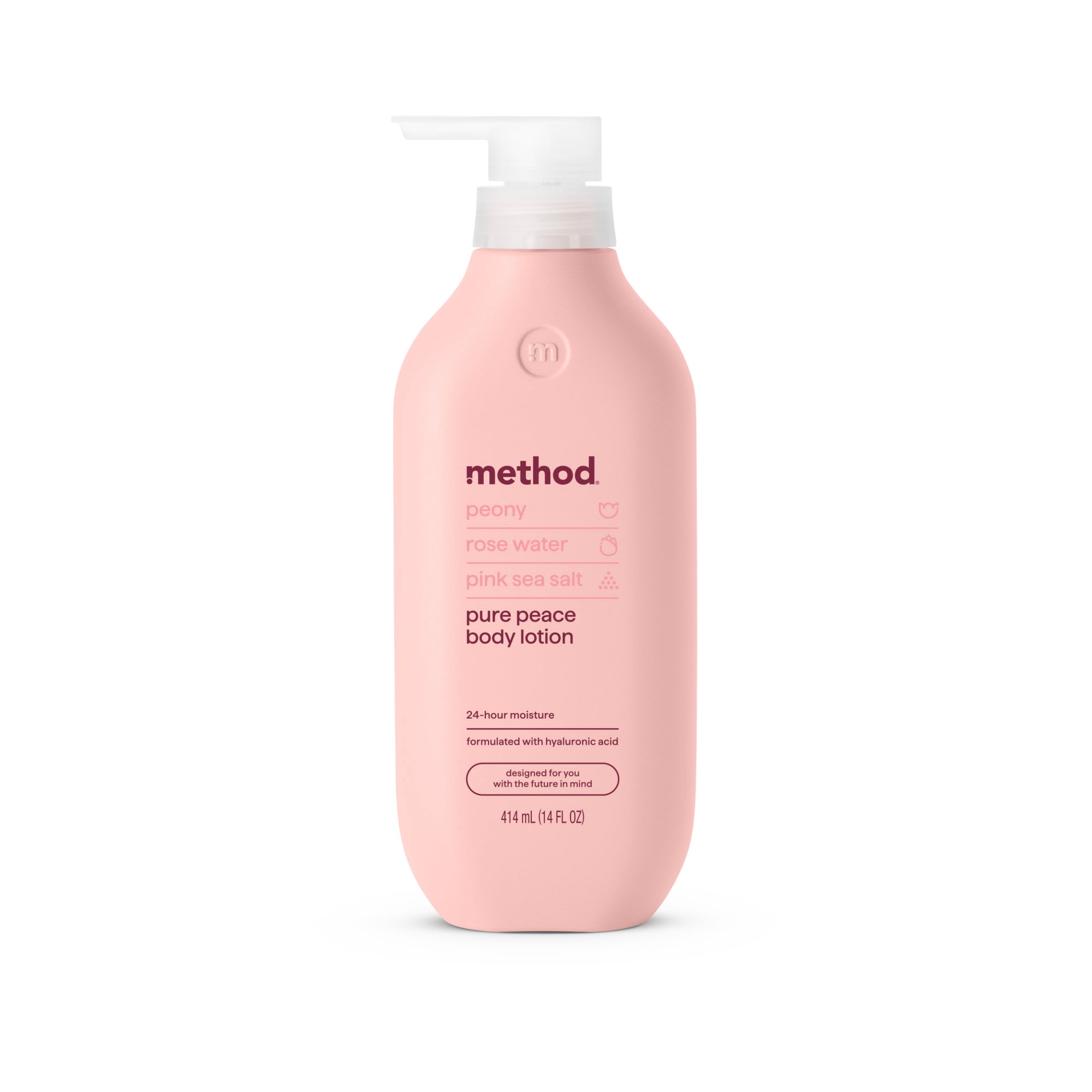 method Body Lotion, Pure Peace - 24hr Moisture, with Hyaluronic Acid, Made without Parabens, Notes of Peonies, Rose Water & Pink Sea Salt, 14 fl oz