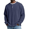 thumbnail image 3 of UDAUDU Mens Waffle Long Sleeve Shirt Slim Fit Henley Casual Long Sleeve Thermal Shirts Lightweight Comfort Oversized Tshirts Navy 2XL, 3 of 10