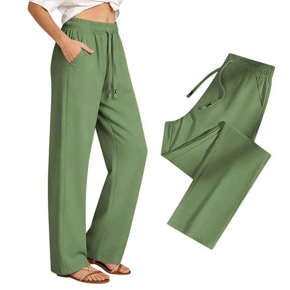 ClodeEU Women's Lightweight Quick Dry Straight Leg Sweatpants ,Breathable Loose Fit Casual Summer Pants Army Green,Women's Plus L