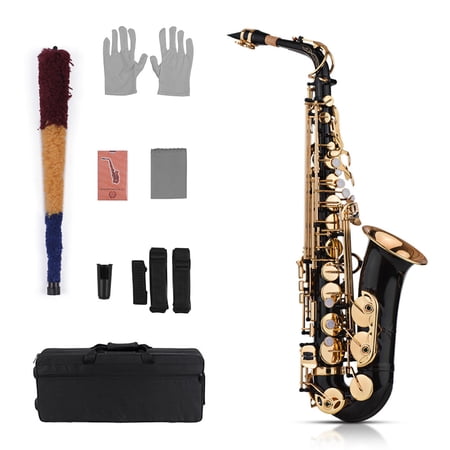 Elowen Alto Saxophone Type Eb Alto Saxophone Sax Brass Lacquered Gold 82Z Key Type Woodwind Instrument with Padded Carry Case Gloves Cleaning Cloth Brush Sax Straps Reeds
