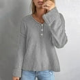thumbnail image 2 of IROINID Women's V-Neck Pullover Sweater Solid Color Comfy Short Length Long Sleeve Button Knit Sweater Coat, 2 of 7