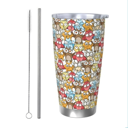 

Cauagu Cartoon Owls 1 Pattern 20oz Tumbler Stainless Steel Vacuum Insulated Tumbler with Lid Insulated Coffee Mug Thermal Cup with Splash Proof Sliding Lid-Straw Two-piece Set