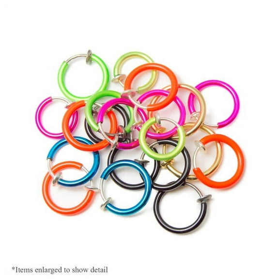 20-pack Non-piercing Fake Hoops Anodized Finish - Lip, Nose, Cartilage & Ear