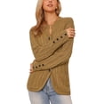thumbnail image 2 of Suéteres de Cardigan INSPIRE CHIC para mujer, con frente abierto, botones, de manga larga, casual de otoño, tejido de cable con bolsillos, talla S, color caramelo, 2 of 6